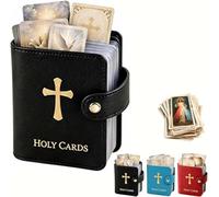 Catholic PU Leather Holy Card Holder, Pocket Prayer Card Organizer with Snap Closure, Portable Catholic Prayer Cards Holder/Holy Cards Book for Women Men Holds Holds 40 Holy Cards (Negro)