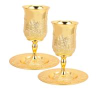 CATIEBYE 2 Juegos Judaica Wine Chalice Alloy with Tray Vintage Embossed Goblet For Shabbos Havdalah Jewish Holiday Blessing Rituals
