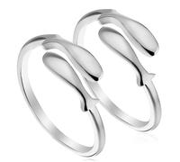 CATIEBYE 2piezas Anillo De Plata De Pescado Abierto Para Mujer Anillos De Plata Plateados Ajustables Joyería De Pescado Para Dedos De De Madre Hija Para Adolescentes