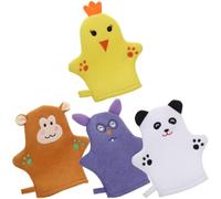 CATIEBYE 4 Manoplas Exfoliantes de Poliéster Dibujos Animados, Suaves y Espumosas, Ideales para Baño y Limpieza Corporal Diaria