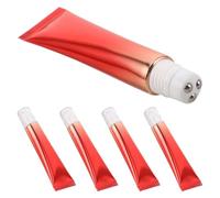 CATIEBYE 5 Piezas Botellas con Roll-on para Aceites Esenciales Tubo Exprimible de Crema para Ojos 20g Rojo y Dorado con 3 Bolas de Rodillo, Envase Cosmético Portátil para Viaje y DIY