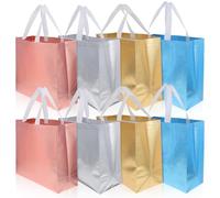 CATIEBYE 8 Bolsas de Compras Reutilizables con Asas, Brillantes y Portátiles de Tela No Tejida Spunlace, Prácticas para Navidad y Uso Diario