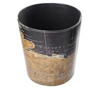 CATIEBYE Bote de Basura Retro de Cuero sin Tapa, Redondo, Patrón Mapa, Grande, Ecológico, para Dormitorio, Baño y Oficina, Contenedor de Almacenamiento de Residuos Vintage