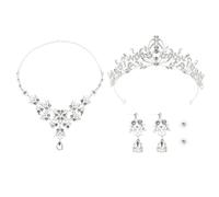 CATIEBYE Conjunto de Collar y Pendientes con Adorno de Reina para Novia Decoración Cabello de Novia Kit de Collar y Pendientes con Adorno Real Boda