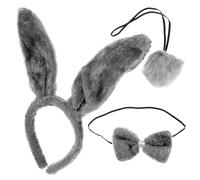 CATIEBYE Diadema de Animales de Peluche, Conjunto de Cosplay de Halloween Orejas de Conejo Gris, Lazo Decorativo, 3 Piezas para Disfraces Infantiles en Fiestas y Cumpleaños