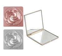 CATIEBYE Espejo Compacto de Maquillaje de Viaje Plegable 3 Piezas, Espejo Cosmético Doble Cara sin Aumento, Diseño Portátil en Plástico Colores Rosa Dorado, Champán y Plata Espacial