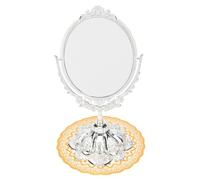 CATIEBYE Espejo de Maquillaje Vintage, Espejo Cosmético de Doble Cara, de Vidrio y Metal, Color Plata, Ligero, para Mesa y Oficina, Visión Completa del Rostro