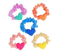 CATIEBYE Gomas Pelo Dije de Corazón, Coleteros Elásticos de Tela y Resina, 5 Piezas Multicolor para Moños, Coletas y Peinados Diarios, Accesorios para Mujer y Niñas