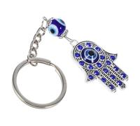CATIEBYE Llavero Decorativo de Mano Mal de Ojo Azul, Colgante Metálico Incrustaciones de Cristales, 1 Pieza, Accesorio para Llaves y Bolso, Amuleto Protector Turco