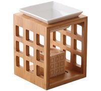 CATIEBYE Quemador Soporte para Vela Tealight de Cerámica y Madera de Aceites Esenciales Capacidad 150ml, Diseño Elegante y Funcional para Sala de Yoga o Hotel
