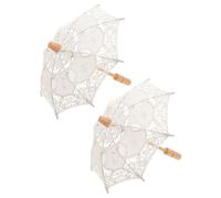 CATIEBYE Sombrilla de Boda Beige de Encaje 2 Piezas Algodón Mini Parasol para Novia Accesorio Fotográfico Elegante Romántico
