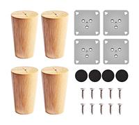 Catime 4pcs Patas de Muebles Madera, 8cm Patas Sofá Madera Maciza de Repuesto, Cono Recto Patas Cónicas con 4 Almohadillas Fieltro,Placas Montaje y Tornillos para Cama Tocador Mesa Sofá