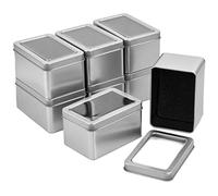 Catime 8 Piezas Pequeña Cajas de Metal con Tapa, Frascos Cajas Rectangular con Ventana Transparente, Plateados Contenedor Sin Bisagras, Cajas de Lata de Regalo para Dulces, 107x72x60 mm