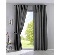 Cationic Jena 2019037-2 - Juego de 2 Cortinas con Trabillas Ocultas, 225 x 140 cm, Aspecto de Lino, Color Gris