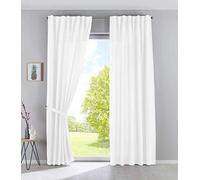 Cationic Jena 2019037-2 - Juego de 2 Cortinas con Trabillas Ocultas, 250 x 140 cm, Aspecto de Lino, Color Blanco