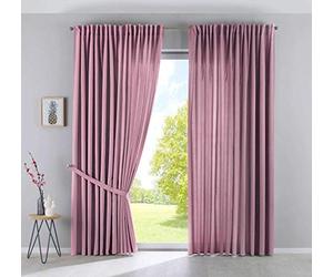 Cationic Jena 2019037-2 - Juego de 2 Cortinas con Trabillas Ocultas, 250 x 300 cm, Aspecto de Lino, Color Rosa Envejecido
