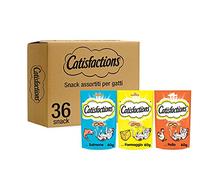 Catisfactions Snack Surtido para Gato, Caja Mixta 3 sabores, 36 Unidades