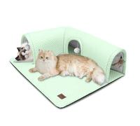 CATISM Cama para Gatos con túnel, túneles para Gatos de Interior, 3 Puertos, 3 Juguetes, Alfombra Desmontable, túnel Suave, Cueva Grande, Alfombra Inferior Antideslizante, Cama de Tubo para Gatitos