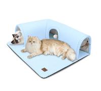 CATISM Cama para Gatos con Túnel - Túneles para Gatos de Interior de 3 Vías 3 Puertos 3 Juguetes, Alfombra Desmontable, Túnel Suave, Cueva Grande, Alfombra Inferior Antideslizante, Cama de Tubo para