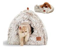 CATISM Cama para Gatos, Cueva para Gato de Interior, Plegable Cúpula Suave para Gatos, Casas para Gato 2 en 1 con Acolchada Lavable (45 x 45 x 45 cm), Camas para Gatitos y Perros Pequeños, Marrón