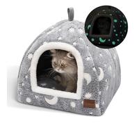 CATISM Cama para Gatos Que Brilla en la Oscuridad, 2 en 1 Luminosa Cueva para Gato de Interior 40 x 40 x 38 cm, Plegable Casa para Gatos, Cómodo Lugar para Gato con Lavable Cojín Extraíble
