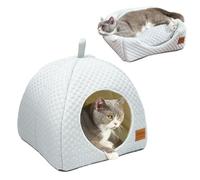 CATISM Camas para Gatos de Interior - 2 en 1 Cama Gato de Tela Refrescante, Lavable a Máquina, Cama Cueva Plegable, Suave Casa para Gatos, Camas para Mascotas, Gris Claro