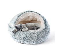 CATISM Cueva de Cama de Gato más Nueva, Casa de Cama de Donut de Felpa con Capucha de 50 cm, Sofá de cojín para Mascotas de Piel sintética para abrazar Gris