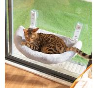 CATISM Hamaca Gato Ventana con Cojín, Semicircular, Resistente, Almohadilla de Tela Lavable de Doble Cara, Gris