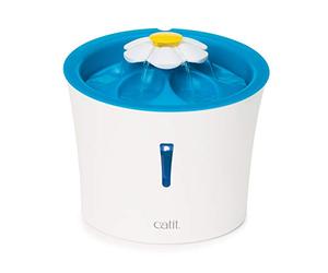 Catit Flower Fountain - Fuente de agua con LED para gatos (3 L), color blanco y azul