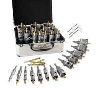 CATITO Juego de 20 brocas de sierra perforadora de carburo de 1/2 a 2-1/8 pulgadas, juego de brocas de sierra perforadora de acero para metal, cortador TCT resistente, con taladro central piloto de