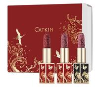 CATKIN Pintalabios Permanente, Labial Sérum, Color Intenso, Mate, Labios Hidratados y con Volumen, Enriquecido con Ácido Hialurónico y Vitamina E, 3.2g Serum Lipstick, Gift Box (129+167+171)