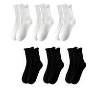 CATMEYE Lot de 6 Paires de Chaussettes Femme à Volants en Dentelle, chaussettes courtes tricotées douces et respirantes, couleurs unies (6 Pares)