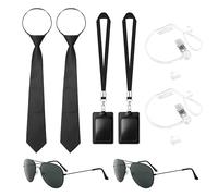 CATMEYE Set de Disfraz de Agente Secreto de 10 Piezas, Traje de Agente y Espía con Gafas de Sol Negras, Corbata con Cremallera, Auricular y Tarjeta de Identificación (10 Piezas)