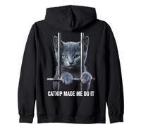 Catnip Made Me Do It Cat Prison Bars Cat Jail Russian Blue Sudadera con Capucha