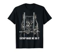 Catnip Made Me Do It Cat Prison Bars Jail Domestic Longhair Camiseta