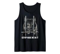 Catnip Made Me Do It Cat Prison Bars Jail Domestic Longhair Camiseta sin Mangas