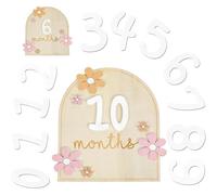 CATOR 1 Pcs Tarjetas de Hitos Mensuales para Bebe con Puntos de Pegamento Estilo Flor Tarjeta Mensual de Madera Bebés Accesorios para Fotos para Bebés de 0-12 Meses Baby Shower