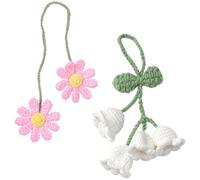 CATOR 2 Pcs Accesorios de ganchillo Espejo de coche con tulipán, adorno colgante, tejido a mano, bonito y pequeño lirio del valle, decoración interior de coche, accesorio estético