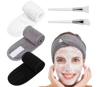 CATOR Juego de 2 pinceles para mascarillas, 3 Pcs para cosméticos cinta de pelo con velcro, diadema maquillaje, diadema skincare, diadema mujer, reutilizables, para tratamientos faciales faciales