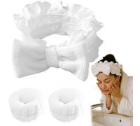 CATOR Set de 1 Diadema de Mujer y 2 Muñequeras Desmaquillar Diadema Spa para Mujeres Diadema con Esponja para Lavarse la Cara Nubes Suave Tejido de Rizo Diademas para el Cuidado de la Piel Maquillaje