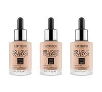 Catrice Base de maquillaje HD Liquid Coverage, n.º 020, nude, larga duración, matificante, mate, para pieles impuras, vegana, sin aceites, resistente al agua, sin alcohol, paquete de 3 (3 x 30 ml)