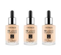Catrice Base de maquillaje líquida HD de, maquillaje, dura hasta 24 horas, resistente al agua y al sudor, efecto segunda piel, n.º 002 Porcelain Beige, sin aceites, paquete de 3 (3 x 30 ml)