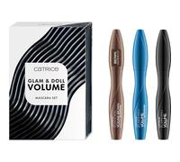 Catrice Glam & Doll Volume Mascara Set 01 Turn Up The Volume!, set de 3 piezas, rímel clásico & waterproof, volumen & definición, negro & marrón