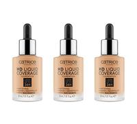 Catrice HD Liquid Coverage Foundation, Make Up, Nr. 034 Medium Beige, Nude, para pieles mixtas, de larga duración, mate, vegano, sin aceite, resistente al agua, 3 unidades (3 x 30 ml)
