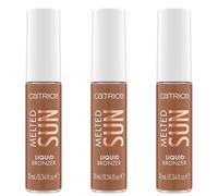 Catrice Melted Sun Liquid Bronzer, n.º 025, marrón, larga duración, definidor, altamente pigmentado, natural, mate, vegano, sin aceites, sin perfume, sin alcohol, paquete de 3 (3 x 10 ml)