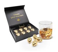 Catrinaz® Piedras de Whisky de Lujo - Diseño único del cráneo - Piedras de Tequila - Piedras de Whisky - Acero Inoxidable - 8 Unidades - Color Dorado - Barra de Hielo