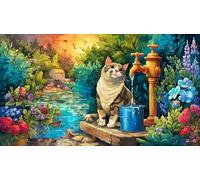 Cats-and-Bird-Amidst-Pink-Roses Puzzle de 1000 Piezas Reciclado Juego Educativo Desafiante para Adultos y niños de 12 años y más 70x50/1000pcs