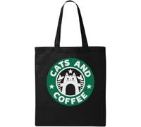 Cats and Coffee - Bolsa de algodón ecológico natural, color negro, Black, Talla única