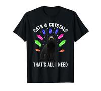 Cats and Crystals That's All I Neee Aesthetic Black Cat Camiseta gráfica económica, Hombre, Negro, M