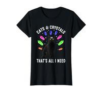 Cats and Crystals That's All I Neee Aesthetic Black Cat Camiseta gráfica económica, Mujer, Negro, XS